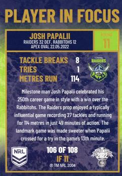 2022 NRL Player In Focus #IF11 Josh Papalii Back